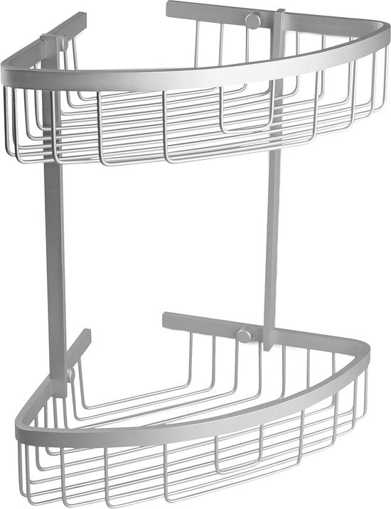 Supporto per angolo per la stanza da bagno a 2 livelli, in alluminio, 30 x 22 x 33 cm, colore argento