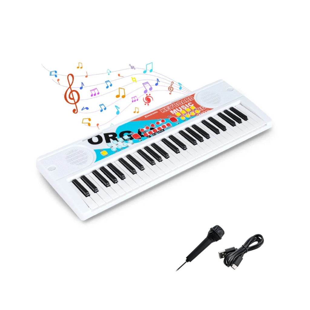 Tastiera elettrica portatile per bambini 53,5 x 19 x 5 cm 8 toni e microfono atmosfera divertente ABS bianco 20_0018965