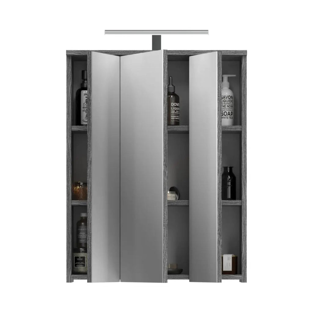 Mobile da bagno WILLIAM – Con LED – Bianco e grigio scuro – 9 nicchie sospese