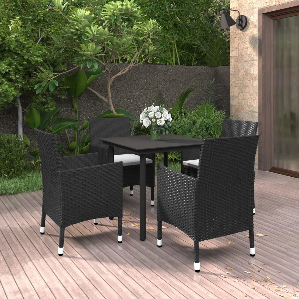Set da Pranzo da Giardino 5 pz con Cuscini Polyrattan e Vetro cod mxl 39853