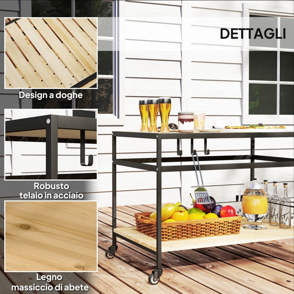 Carrello Portavivande da Giardino in Legno e Acciaio ¨C zephmum ¨C 107x65x80 cm