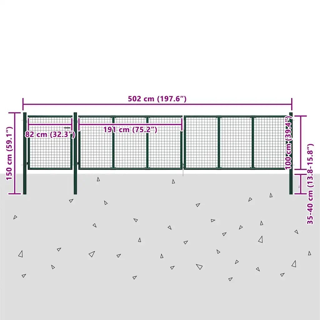 Cancello per Giardino in Acciaio 500x100 cm Verde