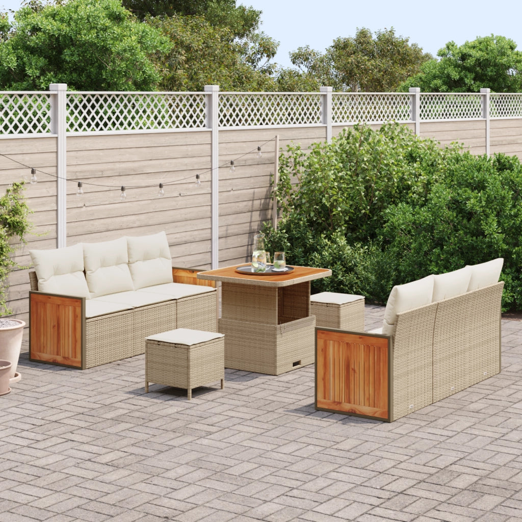 Set Giardino vitaXL 9 Pezzi con Cuscini Rattan Beige Acacia