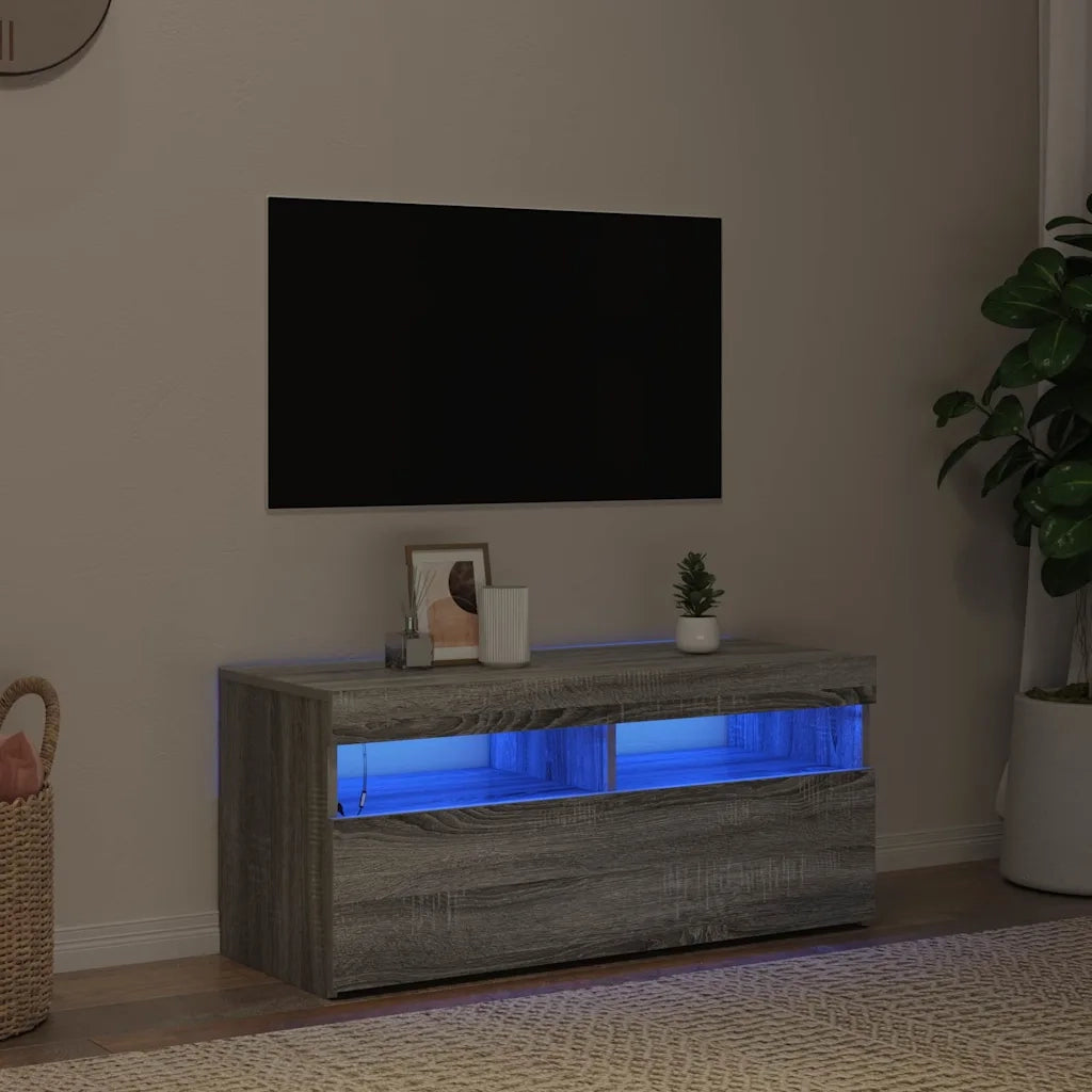 Mobile TV | Armadietto TV | Mobile Porta TV con Luci LED Grigio Sonoma 90x35x40 cm