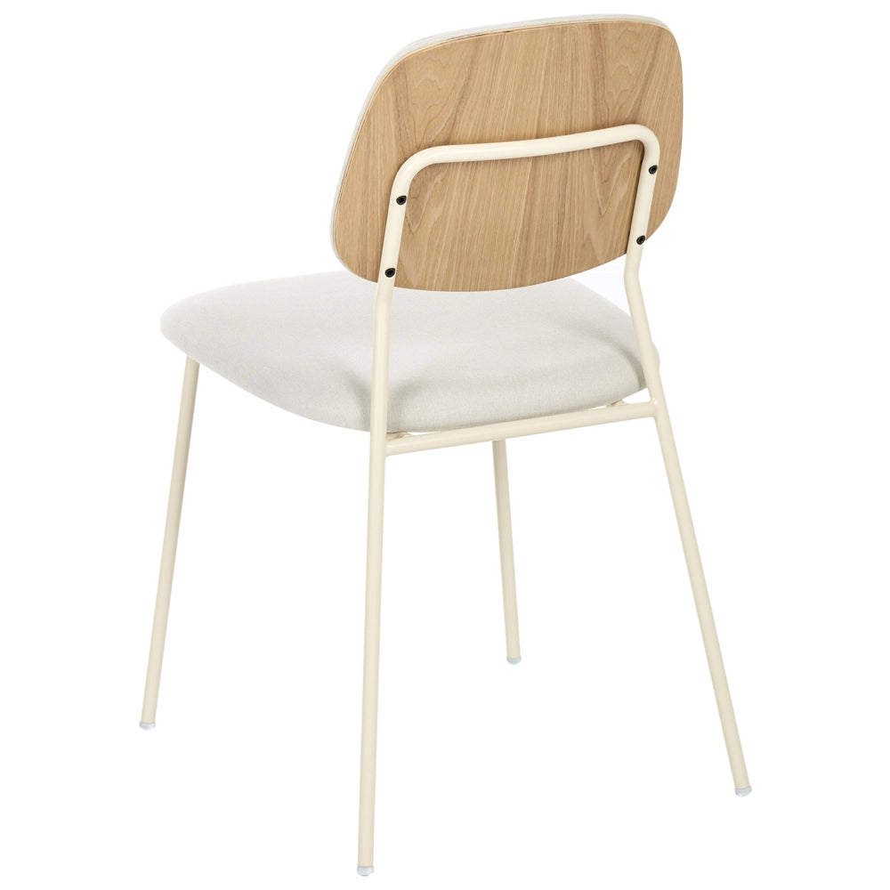 Set di 4 sedie da pranzo bianco sporco con gambe in ferro e rivestimento in poliestere nero senza braccioli design moderno e minimalista