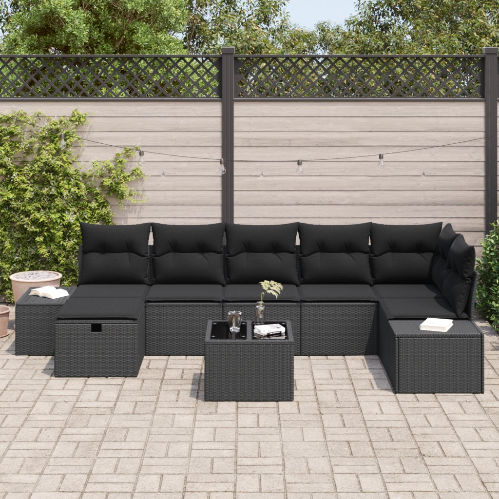 set divano da giardino 8 pezzi con cuscini neri polyrattan