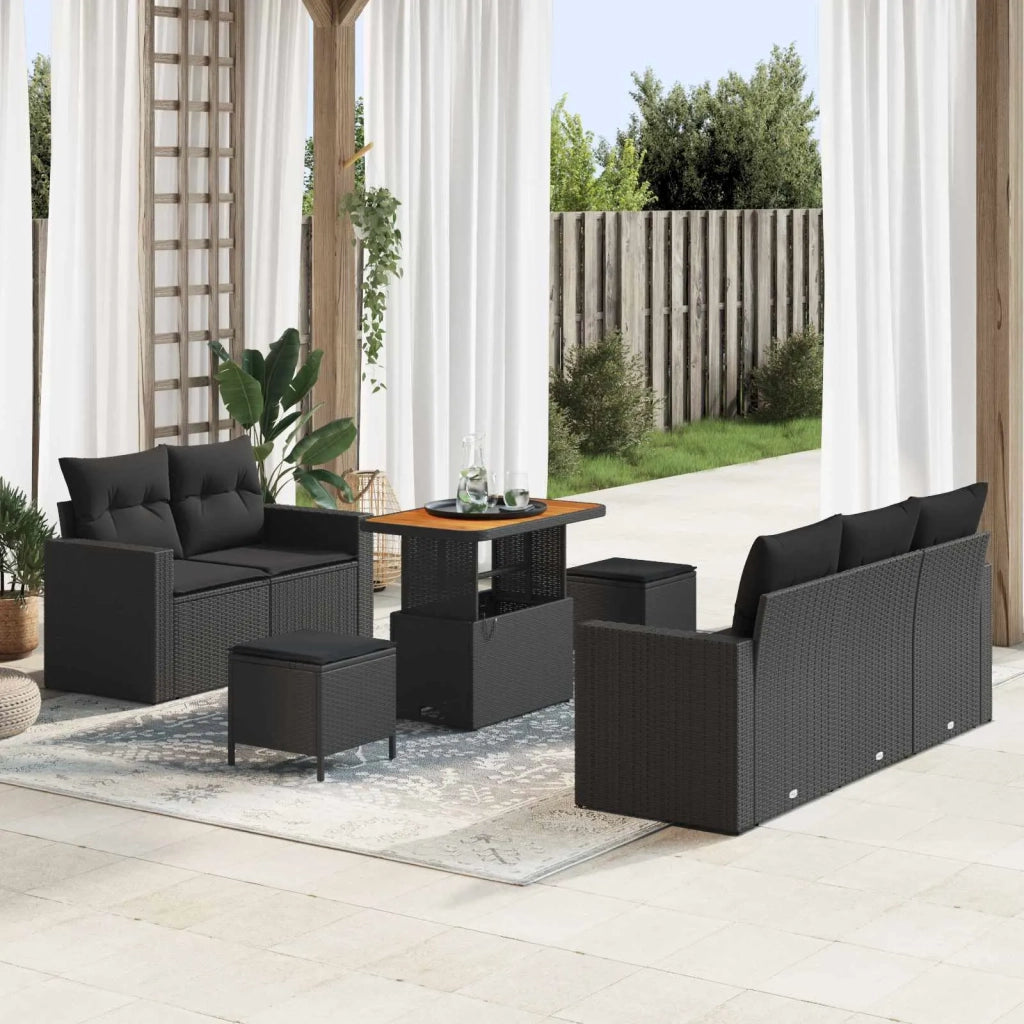 Set Divano da Giardino con cuscino 8 pcs Nero polyrattan 3361559