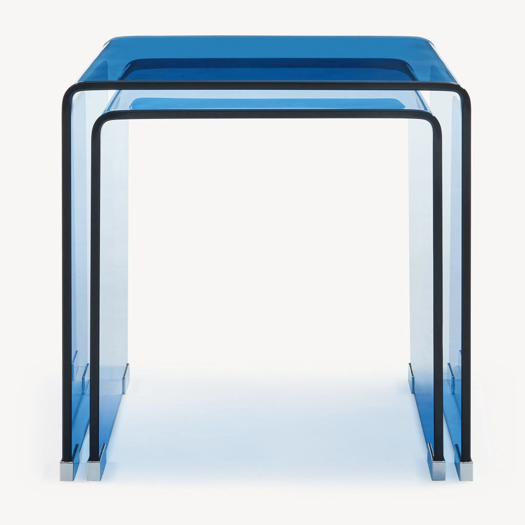 Set Kariengem di 2 Tavolini Sovrapponibili in Vetro - Blu [en.casa]