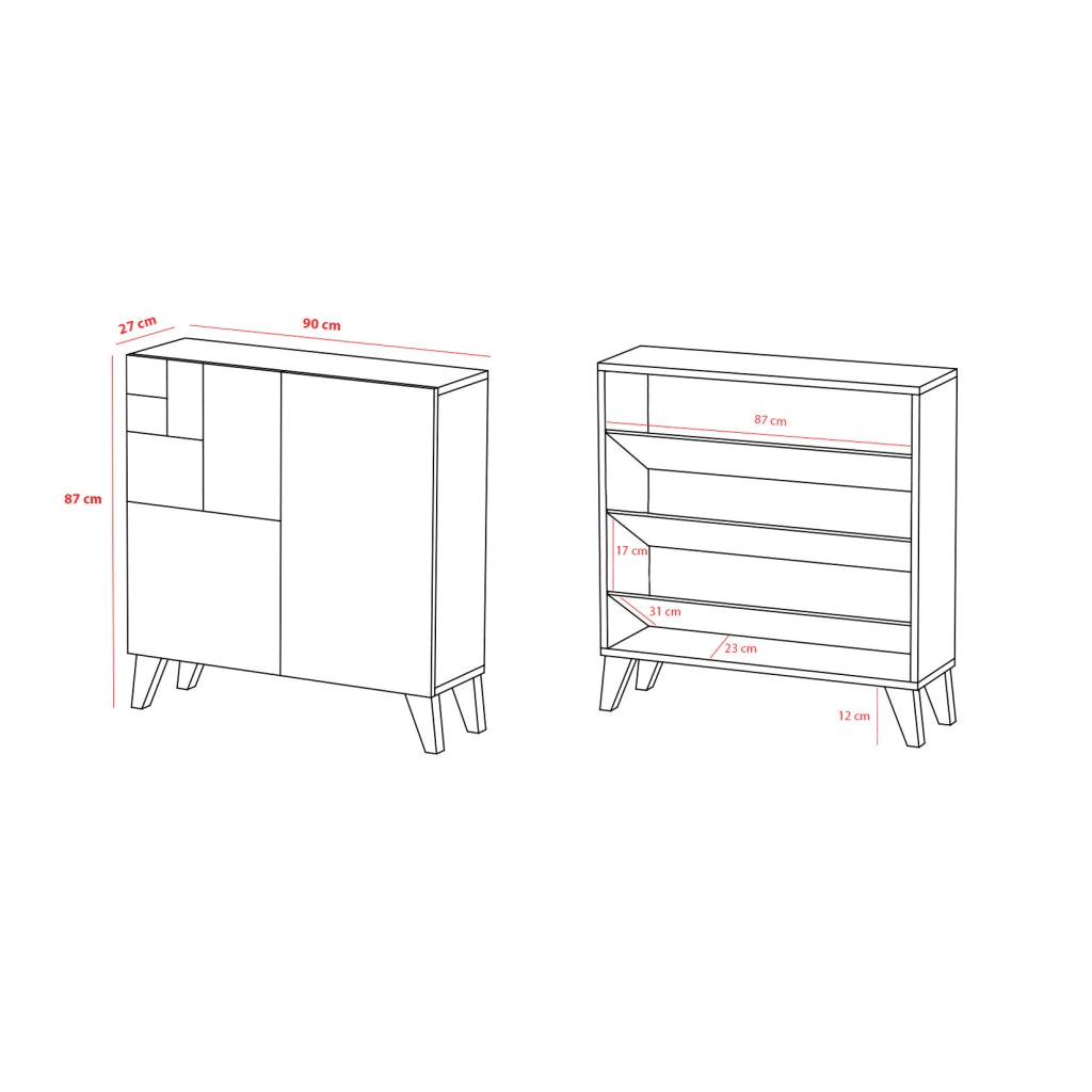 Scarpiera Herdasa effetto noce chiaro gambe bianche 87x90x27