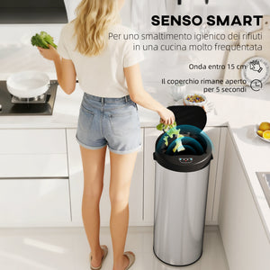 Pattumiera 32x30x72.5 cm Capacità da 55L con Sensore per Apertura Automatica e Chiusura Ammortizzata Argento