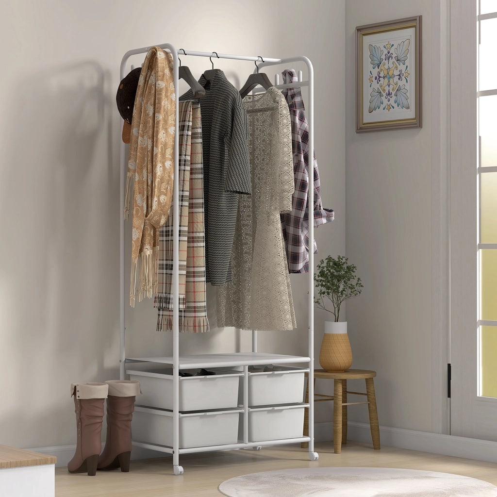 Appendiabiti con scaffale e cestini per scarpe ¨C Zephmum ¨C Bianco 63x37x153 cm