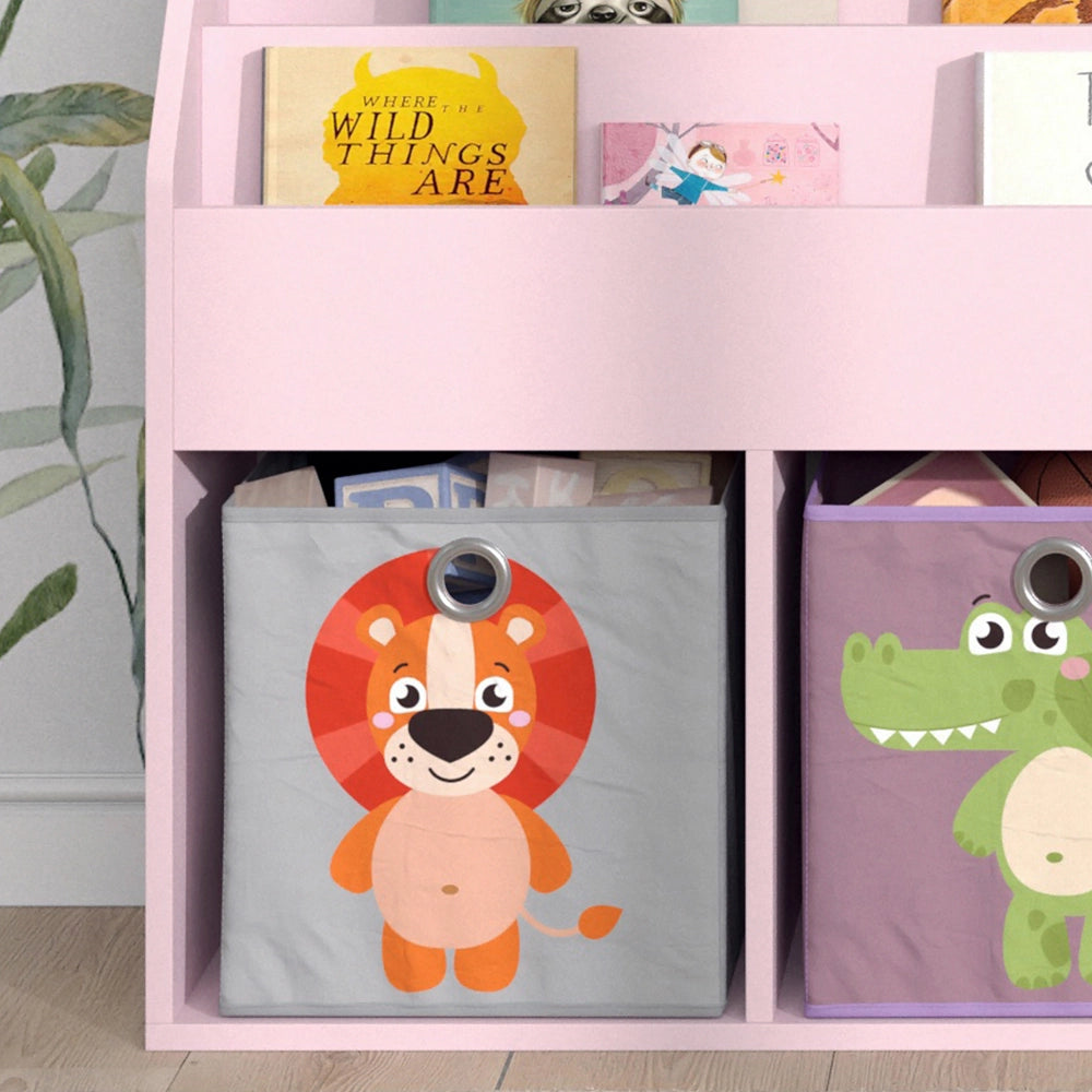 Vicco Libreria bambini rosa 72 x 79 cm con 2 scatole pieghevoli (leone, coccodrillo)