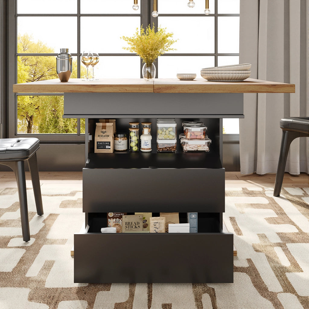 Tavolo da pranzo allungabile con vano contenitore e chiusura ammortizzata magnetica per cucina nero naturale 110 × 80 × 75 cm