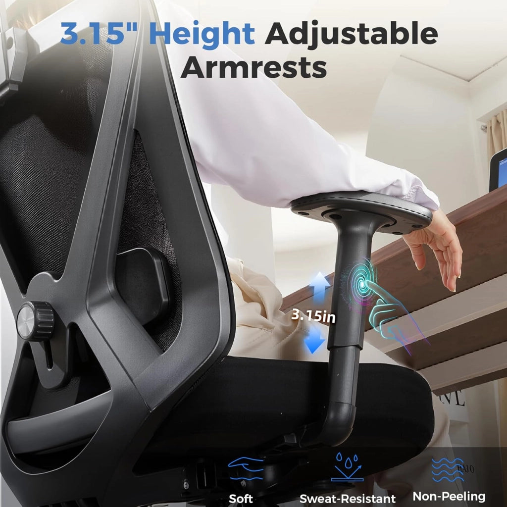 Sedia da ufficio ergonomica, con poggiatesta 3D e supporto lombare 3D, braccioli regolabili, sedia da ufficio con funzione basculante e ribaltabile