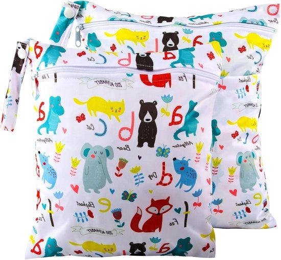 Luiertas Premium Wasbare 2 Stuks Acqua-Resistenti - Riciclabili - Dimensioni 36*30 cm e 30*28 cm - Disegno Cartoon - Ideali per Luiers - con Cerniera a Zip.