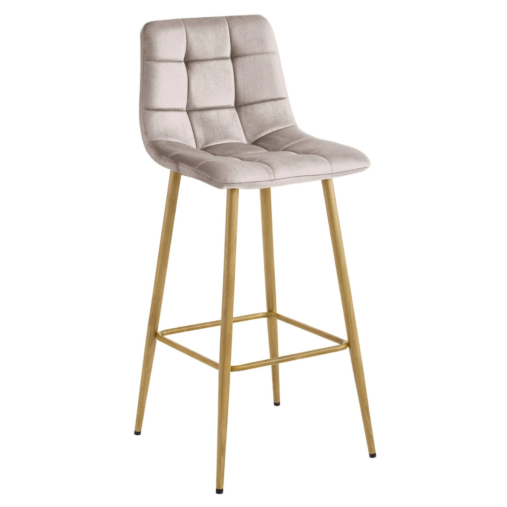 Sgabello Arceto in velluto beige con gambe effetto quercia