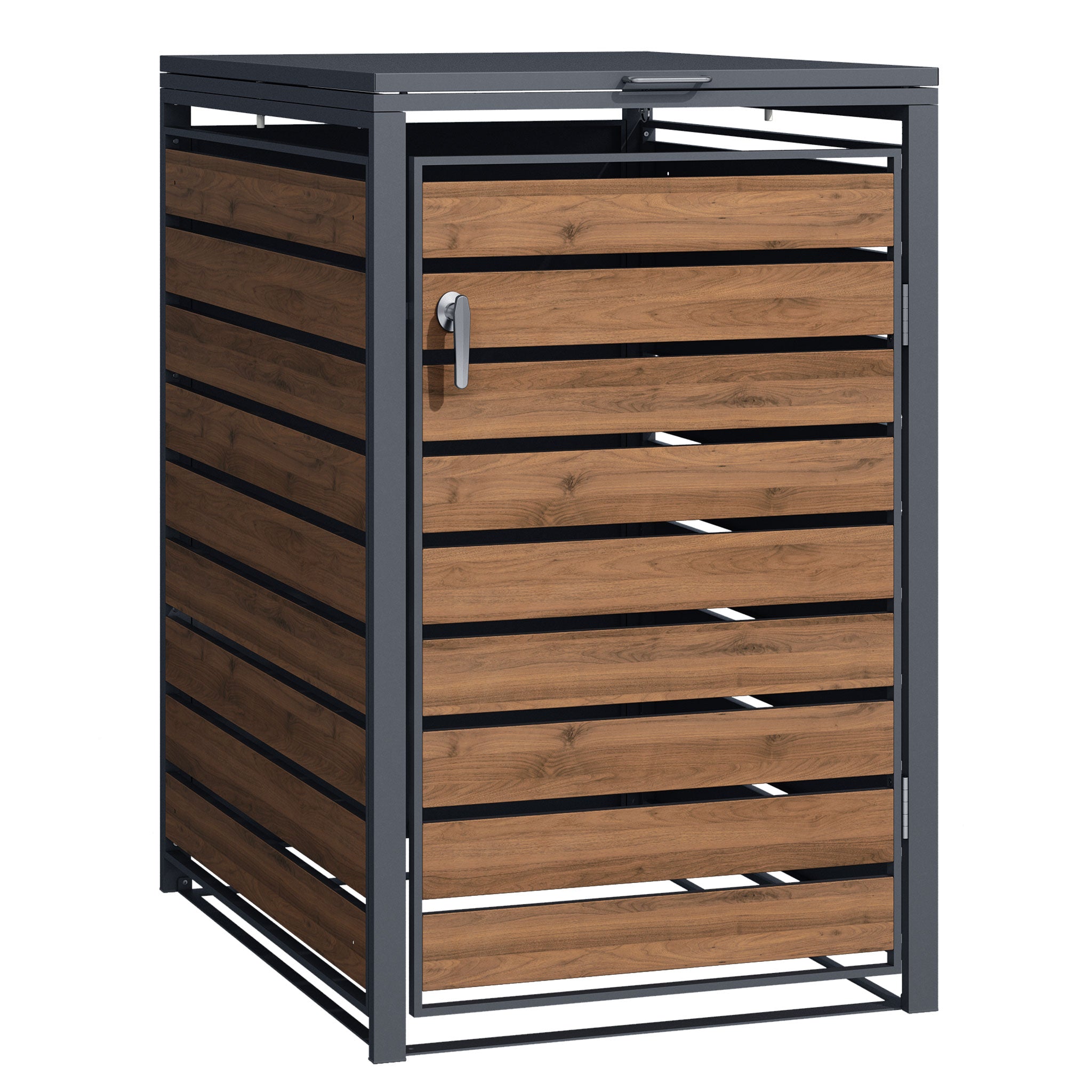 Copri bidone della spazzatura con coperchio ribaltabile per un contenitore 60-240l, acciaio antracite e effetto legno, copribidone da esterno