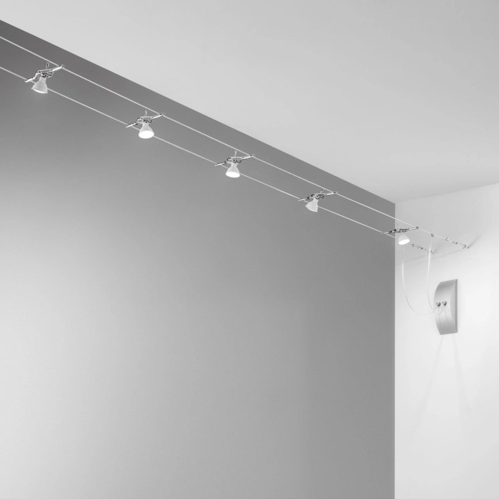 SISTEMA CAVI TESI 500CM CROMO 5 LUCI ATTACCO MR16 MAX 9W DRIVER 50W INCLUSO 12V