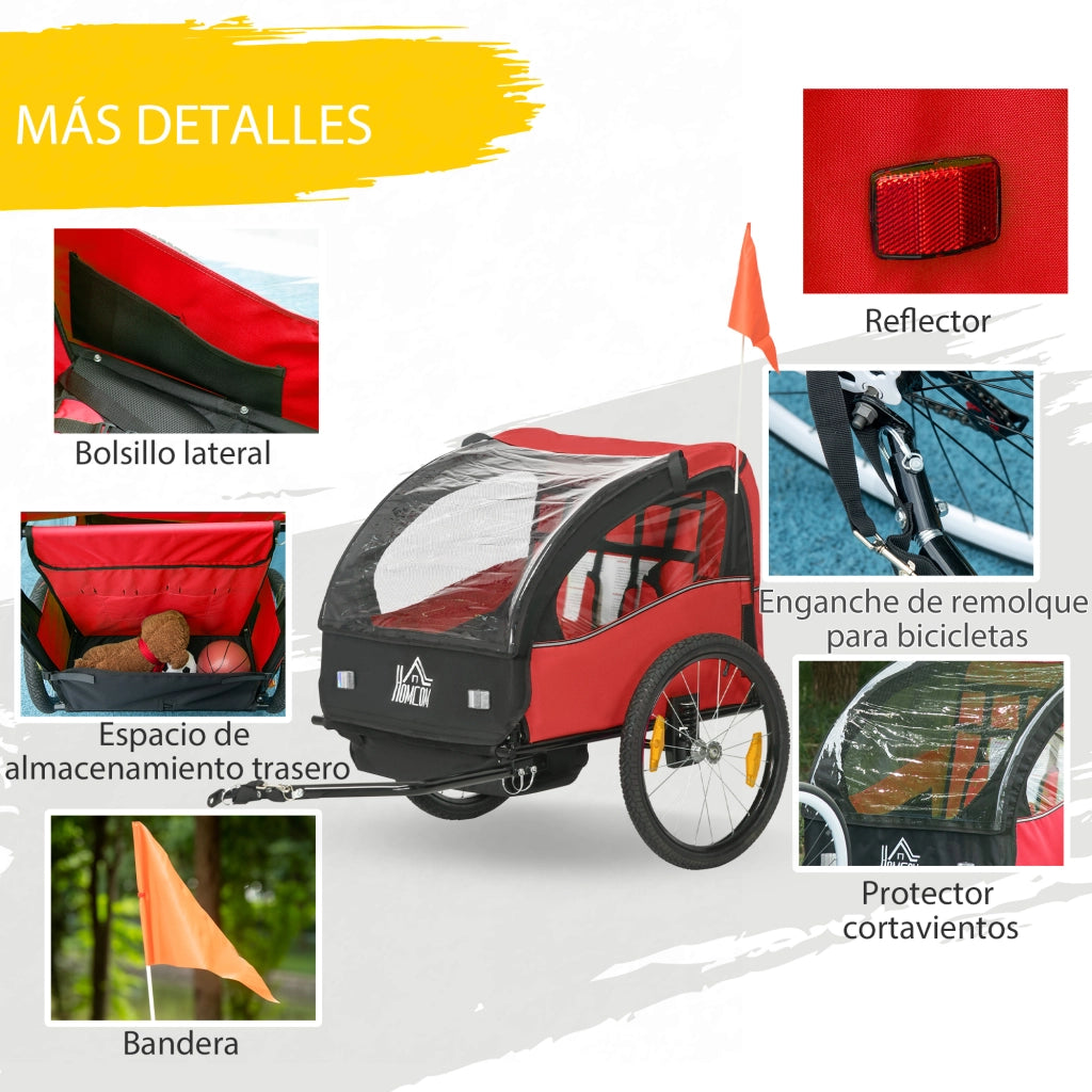 Carrello per Biciclette Bambini con Sicurezza ¨C zephmum ¨C Rosso 140x88x90 cm