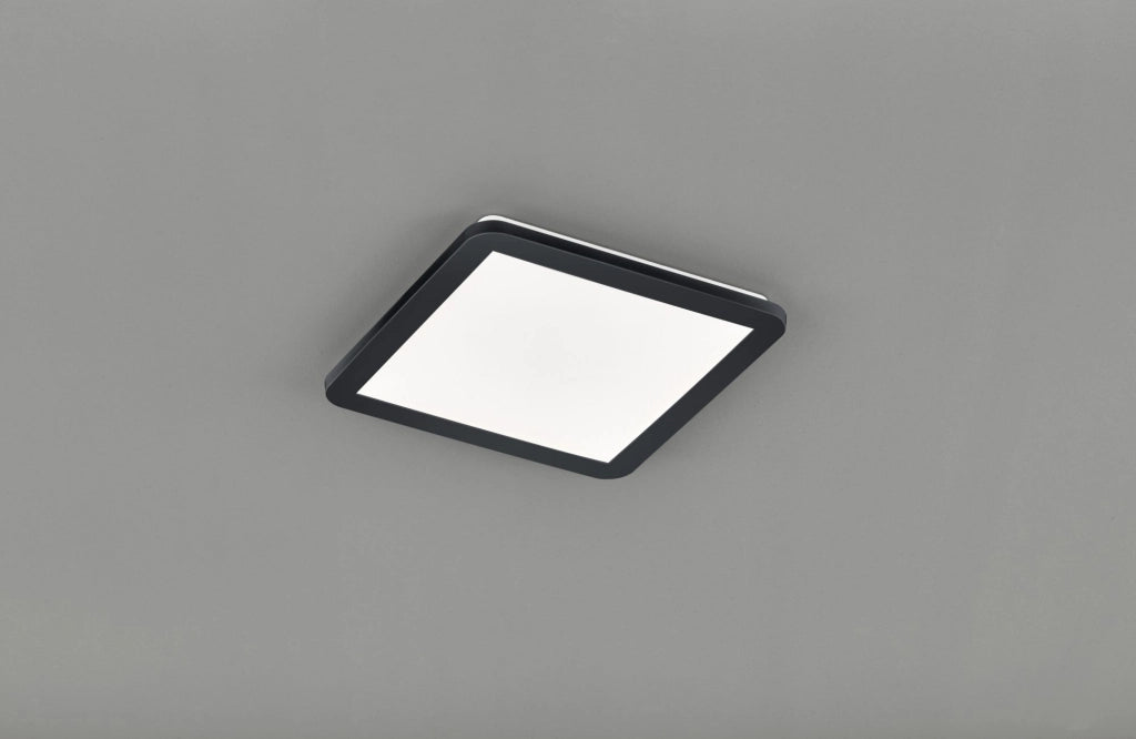 CAMILLUS PLAFONIERA LED QUADRATA METALLO NERO OPACO CON FUNZIONE DIMMERABILITA' CON NORMALE INTERRUTTORE A PARETE IP44 L. 30CMX30CM LED 16W · 1x 1900lm, 3000K