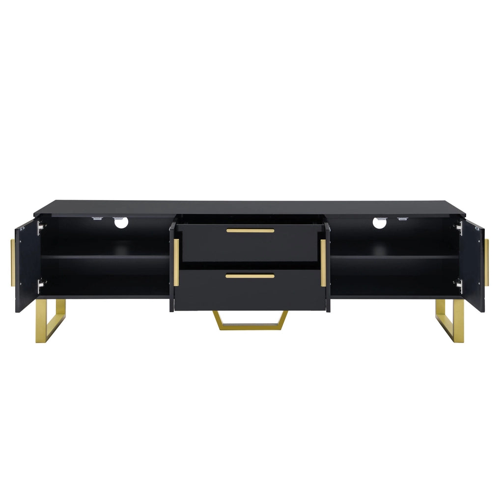 Mobile TV Lucido Nero con Maniglie e Piedi Dorati, 170x40x53,5 cm, MDF