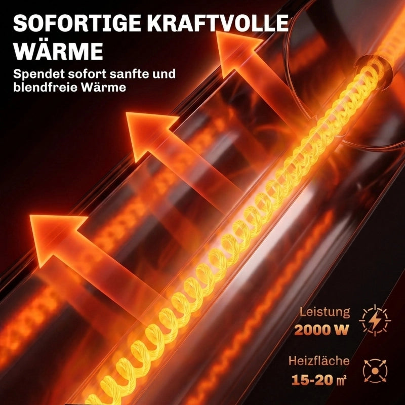 Stufa a infrarossi oscillante 2000 W in carbonio; telecomando; 8 livelli e timer; nero