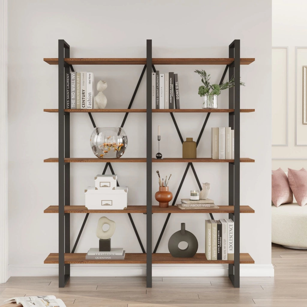 Biblioteca Colli, Libreria 5 Ripiani, 155x34x180h cm Marrone Noce