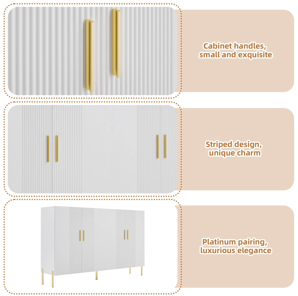 Armadio multiuso bianco opaco con dettagli oro, 4 ante, 160x35x100 cm
