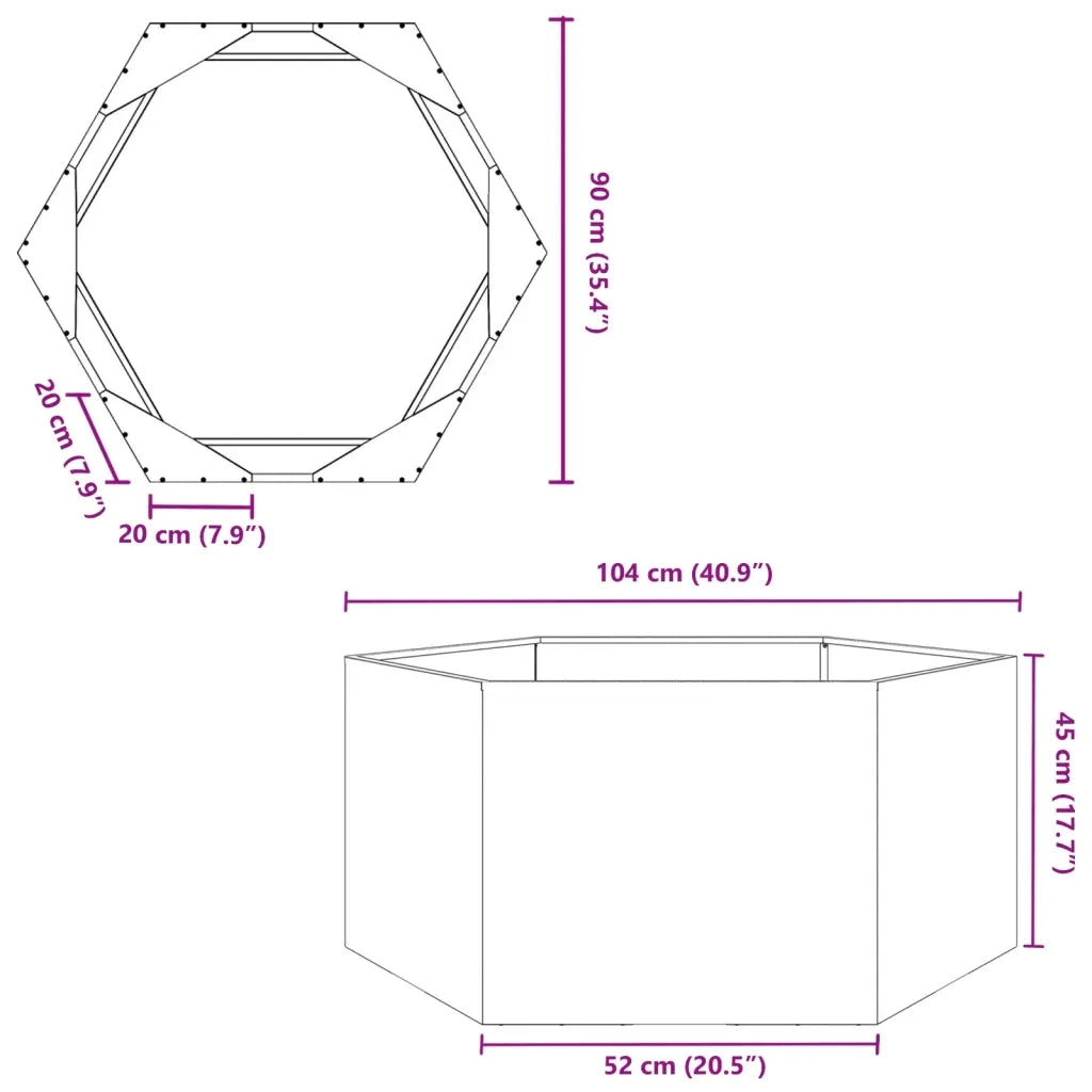 Fioriera da Giardino Antracite Esagono 104x90x45 cm in Acciaio 851131