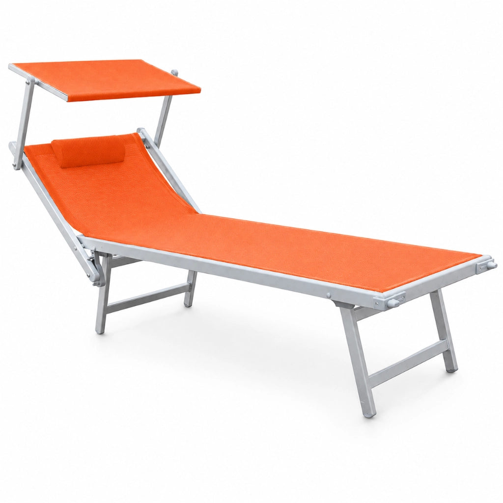 Tempo Style - Lettino Prendisole Terracotta con Parasole e telaio bianco