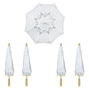 5 Mini-Ombrelli Wedding in Legno con Pizzo Bianco Ricamato 53 x h 60 cm