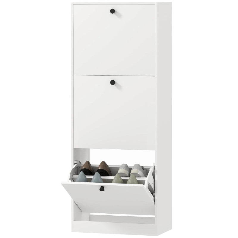 Scarpiera con 3 ribalte e ripiani regolabili, salvaspazio per ingresso, in legno, bianco, 47 × 26 × 120 cm