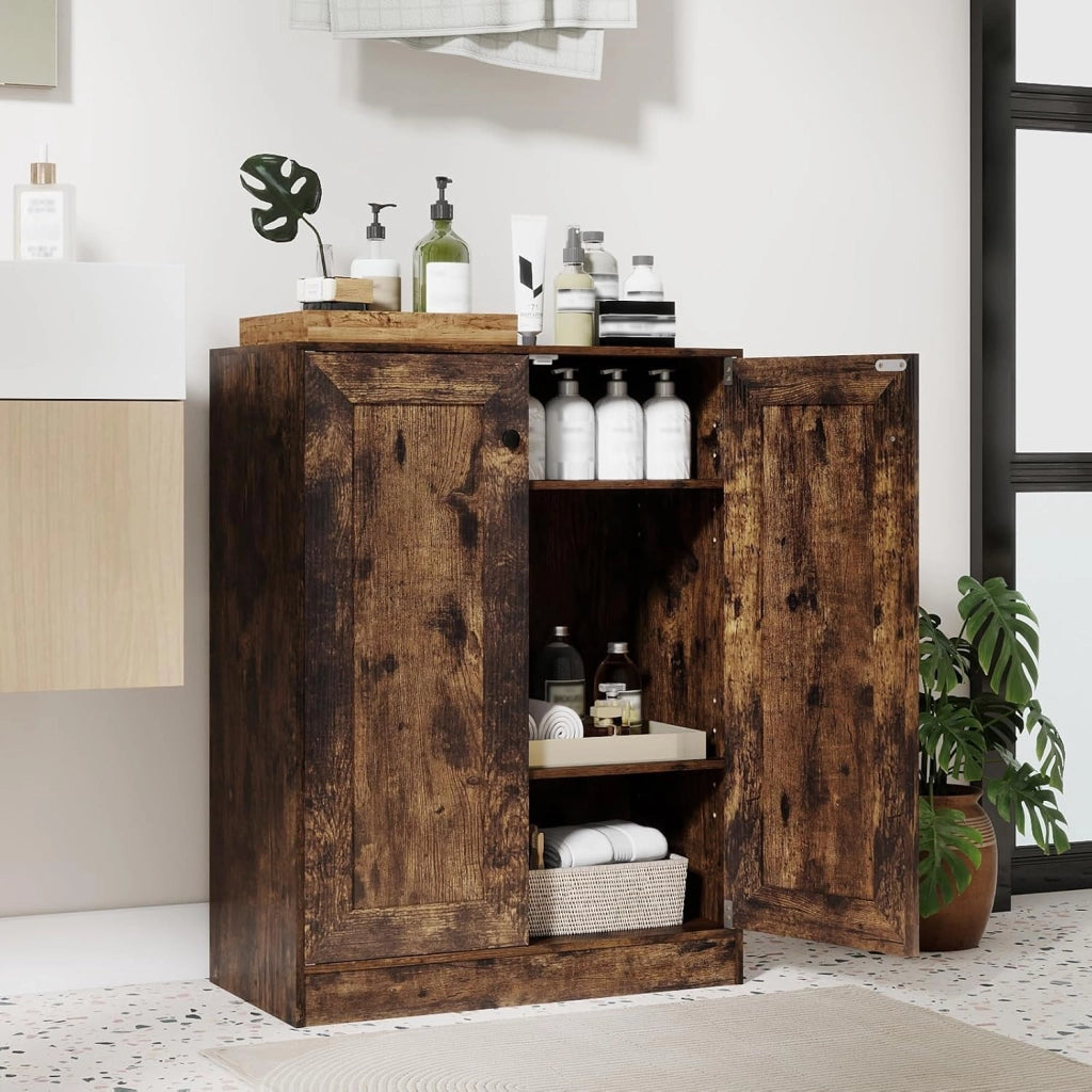 Mobile Bagno da Terra, Armadietto da Bagno in Legno con con 2 Ante e 3 Ripiani Regolabili, Credenza Indipendente per Soggiorno, Sala da Pranzo e Cucina, 60 x 30 x 80 cm