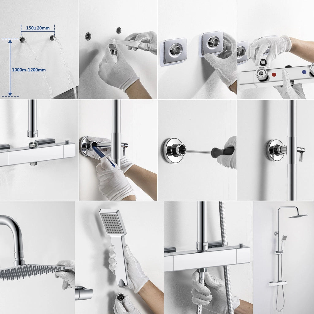 AICA Set Doccia Completo Cromo con Soffione Doccetta e Rubinetto Quadrati e Saliscendi Tondo, Miscelatore Termostatico Doccia