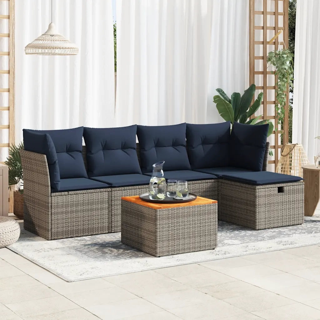 Set Divano da Giardino 6 pz con Cuscini Grigio in Polyrattan 3325757