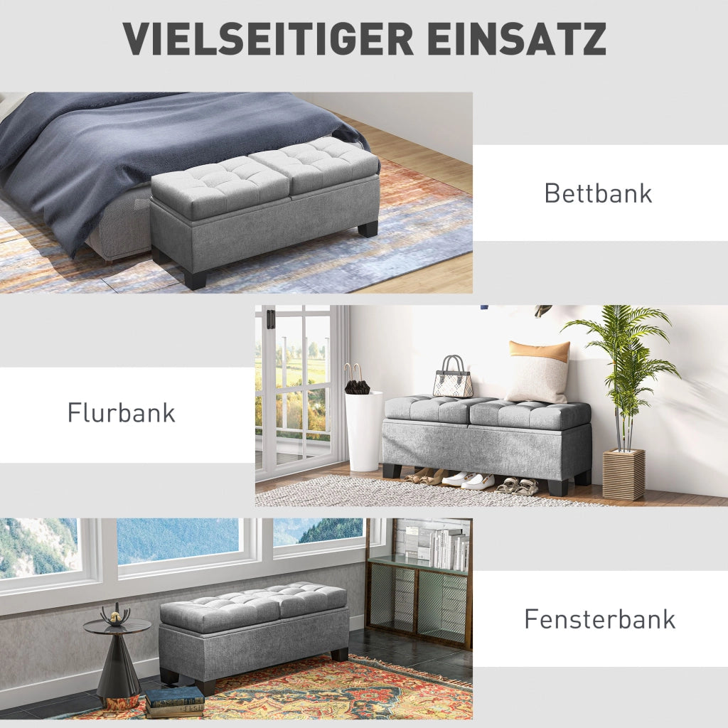 Panca con Contenitore Portaoggetti ¨C Xylo ¨C Grigio Lino 116x41x47cm Imbottita