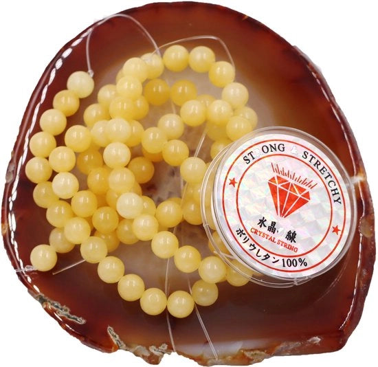 Kralen con corda per la creazione di accessori DIY Pietre per collane da utilizzare come accessorio 10 mm = 76 pezzi e 1 rotolo di filo Pietre di calcite gialle 10 mm