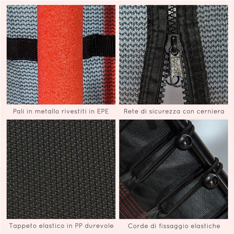 TAPPETO ELASTICO PER BAMBINI CON INGRESSO A CERNIERA E PALI IMBOTTITI Ø 163.5X190 CM ROSSO