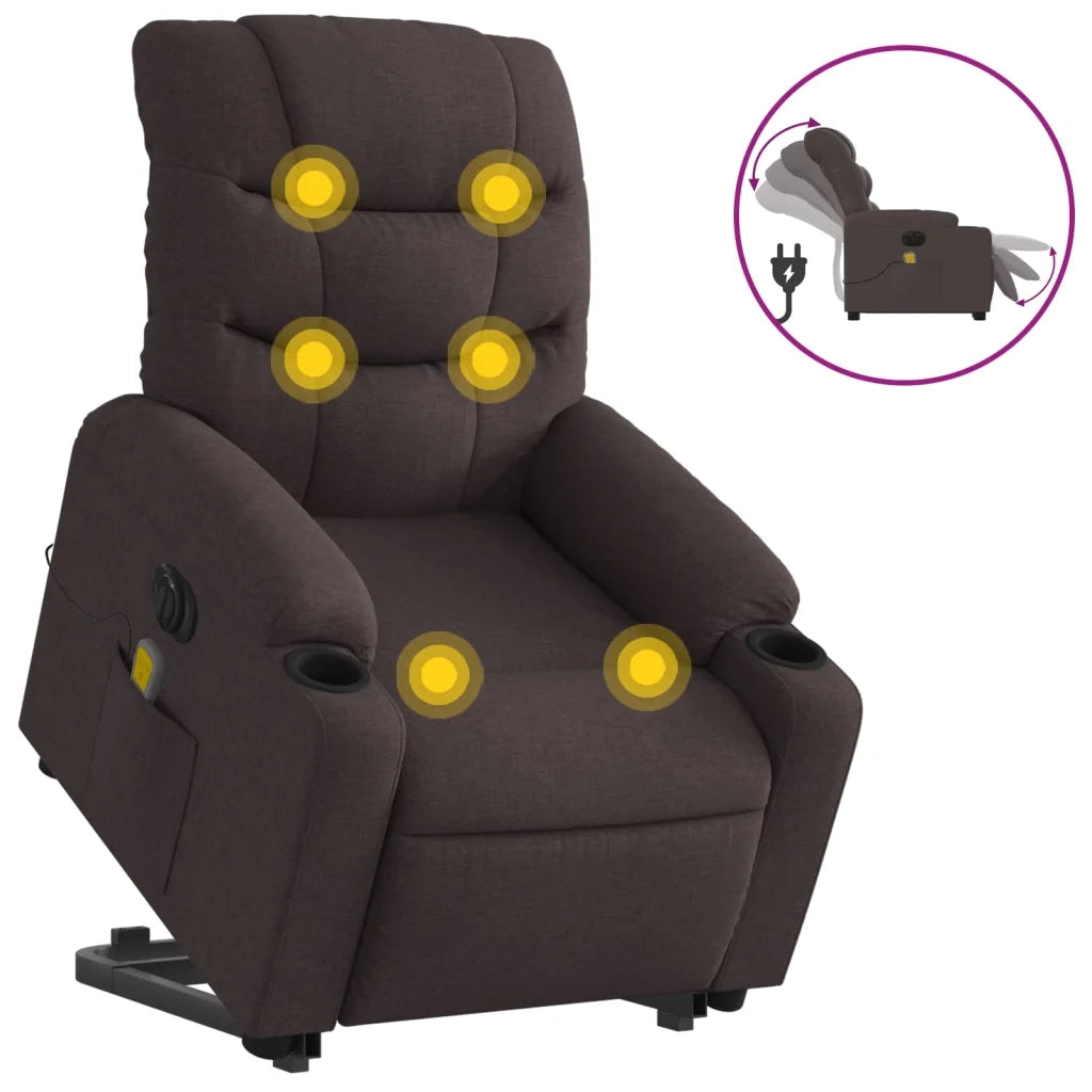 Poltrona Alzapersona Massaggio Elettrica Marrone Scuro Tessuto 3206677