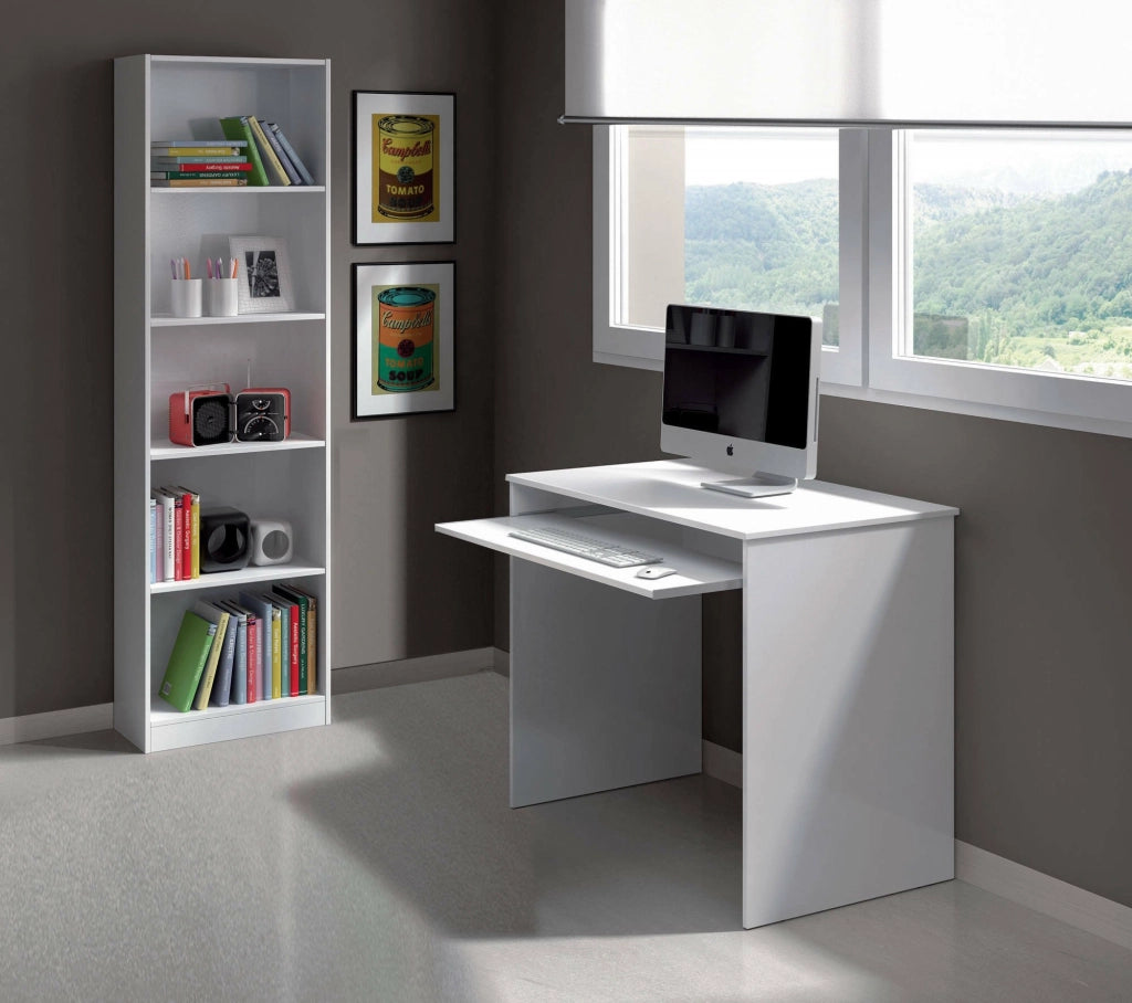 Libreria Artico, Mobile portalibri alta a 5 ripiani, Scaffale da ufficio o cameretta, Scaffale moderno con scomparti, cm 52x25h80, Bianco