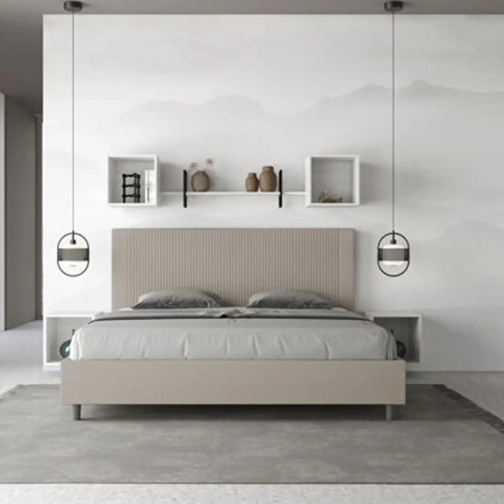 Letto matrimoniale king size senza rete imbottito 180x190 similpelle tortora Goya