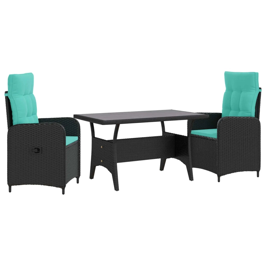 Set da pranzo per esterni 3 pcs Nero e Turchese polyrattan 3422260
