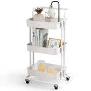 Carrello con 3 cesti e Maniglia, Carrello Multifunzione con Ruote, 87 x 35 x 42 cm，Nero/Bianco (Bianco)