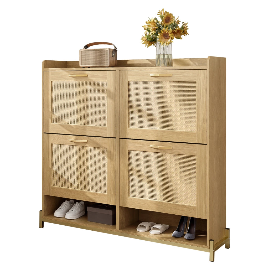 Scarpiera con 4 Ante e Ripiano Superiore; Salvaspazio; Stile Naturale; in MDF; 108;5×24×100 cm; Rovere Chiaro