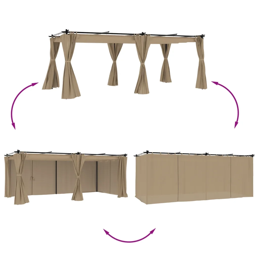 vidaXL Gazebo con Tende Tortora 6x3 m in Acciaio