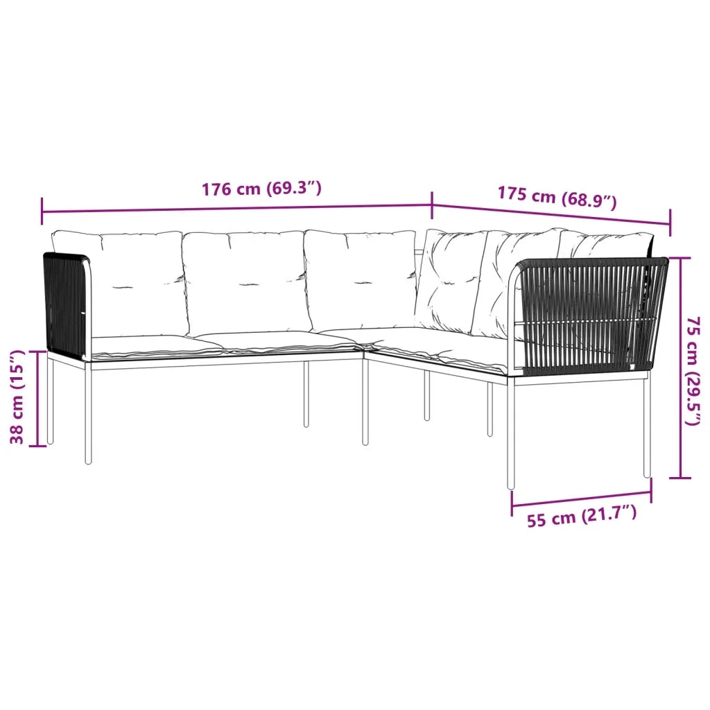 Divano Giardino con Cuscini Forma a L-Sofa da Giardino-Divanetto da esterno Nero Acciaio e Textilene 170157