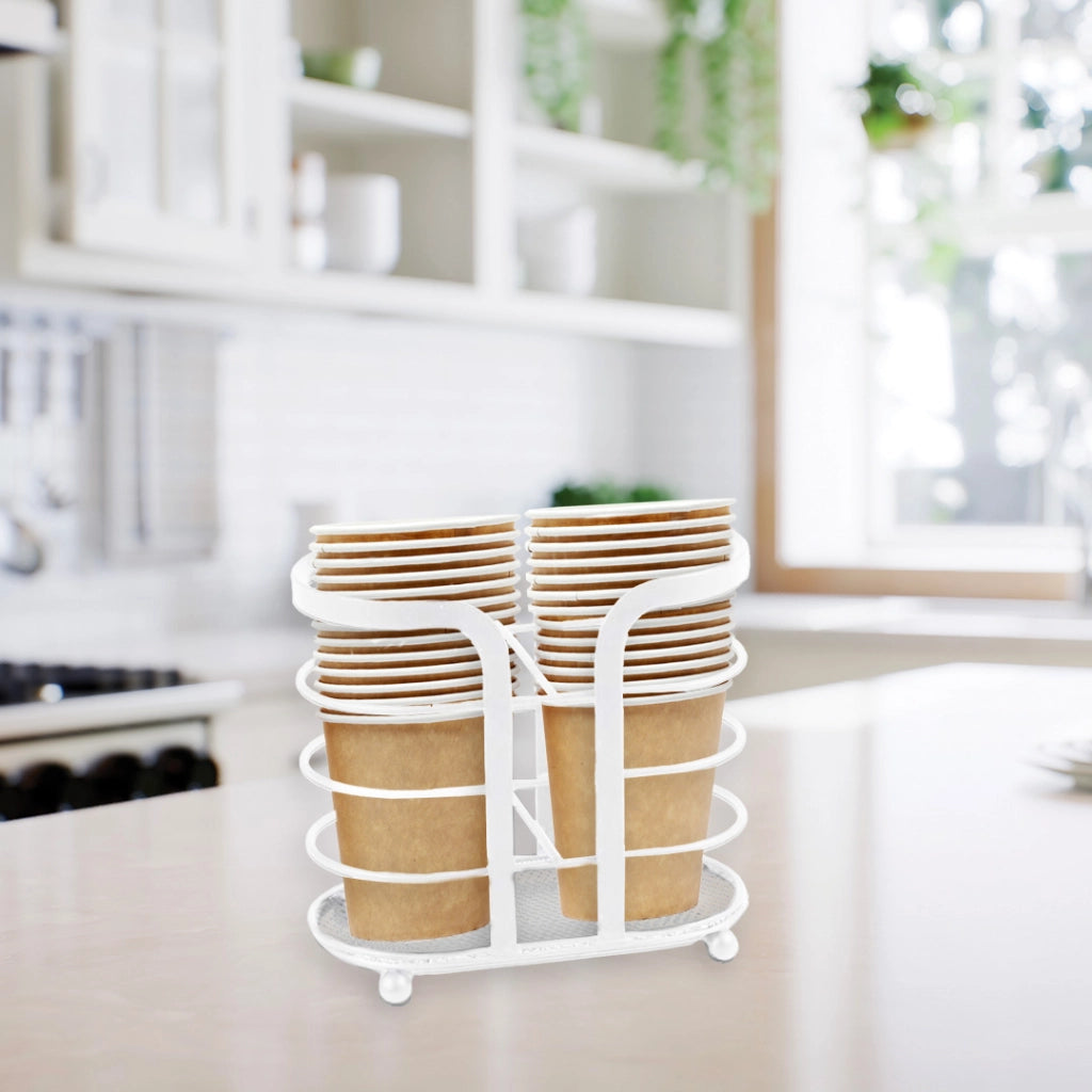 PORTABICCHIERI IN METALLO 16X8X15 CM IN COLORE BIANCO