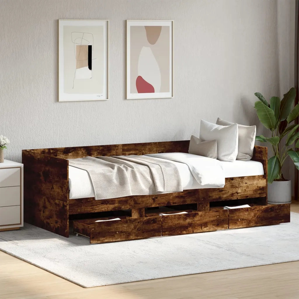 Divano Letto con Cassetti senza Materasso Rovere Fumo 75x190 cm 3280836