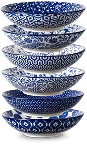 Set di pasta e insalata ceramica - confezione da 6 - blu vintage - 32 oz