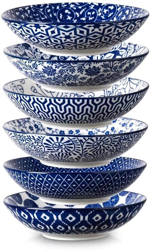 Set di pasta e insalata ceramica - confezione da 6 - blu vintage - 32 oz